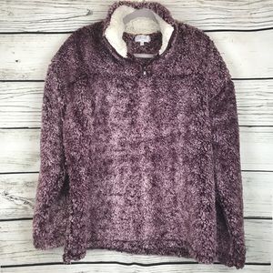 Women's Peach Love Burgundy Sherpa Fleece 3/4 Zip